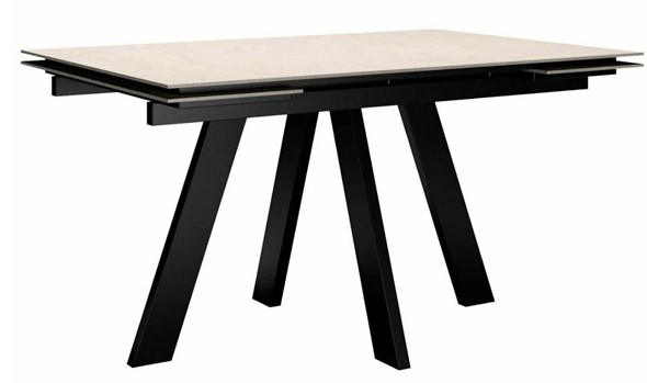 Стол обеденный раздвижной DikLine DM140 Хромикс белый/опоры черные в Магадане - изображение