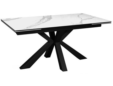 Стол на кухню раздвижной DikLine SFE140 Керамика Белый мрамор/подстолье черное/опоры черные (2 уп.) в Магадане - предосмотр 5