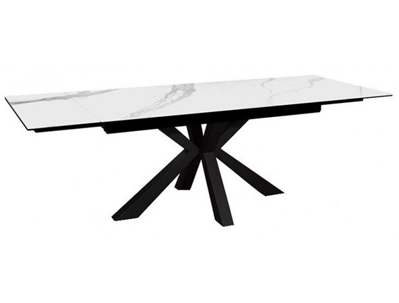 Стол на кухню раздвижной DikLine SFE140 Керамика Белый мрамор/подстолье черное/опоры черные (2 уп.) в Магадане - изображение