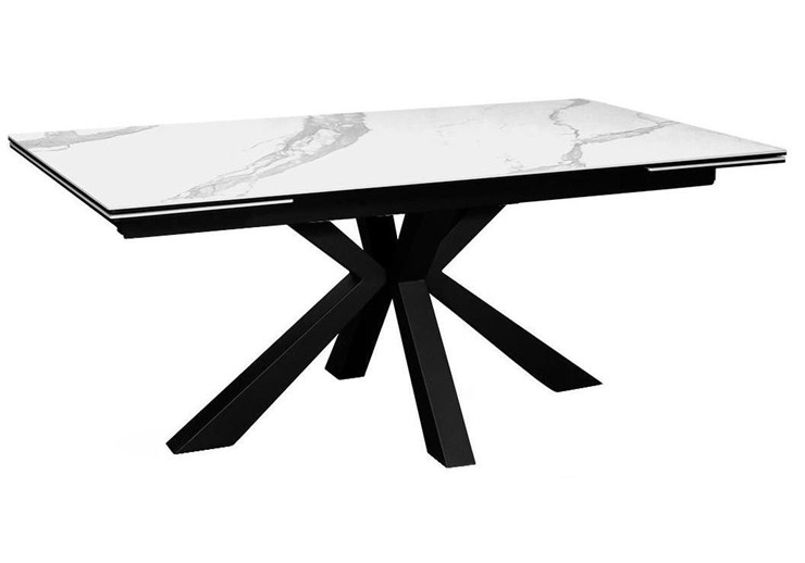 Стол на кухню раздвижной DikLine SFE160 Керамика Белый мрамор/подстолье черное/опоры черные (2 уп.) в Магадане - изображение 1