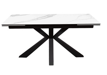 Стол на кухню раздвижной DikLine SFE160 Керамика Белый мрамор/подстолье черное/опоры черные (2 уп.) в Магадане - предосмотр