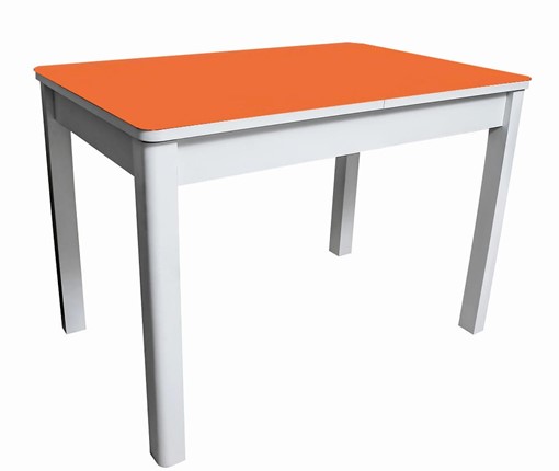 Кухонный раздвижной стол Айсберг-02 СТ2, белое ЛДСП/стекло оранжевое/прямые массив белый в Магадане - изображение
