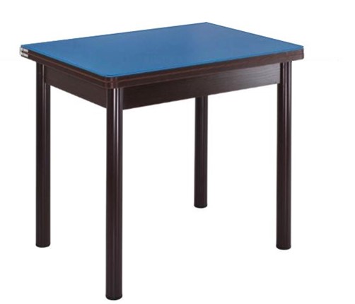 Кухонный пристенный стол СПА-01 СТ2, венге ЛДСП/стекло синие/38 прямые трубки крашеные коричневый в Магадане - изображение