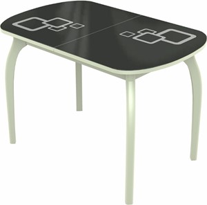 Кухонный стол раскладной Ривьера мини дерево №1, Рисунок квадро (стекло черное/белый/белый) в Магадане - предосмотр