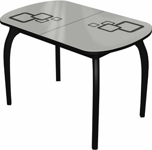 Раздвижной стол Ривьера мини дерево №1, Рисунок квадро (стекло белое/черный/черный) в Магадане - предосмотр