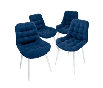 Комплект из 4-х кухонных стульев Комфорт синий белые ножки в Магадане - предосмотр