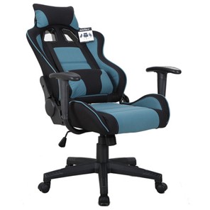 Кресло офисное Brabix GT Racer GM-100 (две подушки, ткань, черное/голубое) в Магадане - предосмотр 1