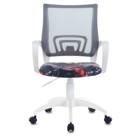 Компьютерное кресло Brabix Fly MG-396W (с подлокотниками, пластик белый, сетка, серое с рисунком "Graffity") 532404 в Магадане - изображение 3