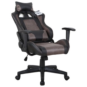 Компьютерное кресло Brabix GT Racer GM-100 (две подушки, ткань, экокожа, черное/коричневое) 531819 в Магадане - предосмотр 1