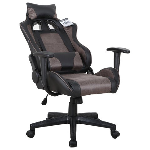 Компьютерное кресло Brabix GT Racer GM-100 (две подушки, ткань, экокожа, черное/коричневое) 531819 в Магадане - изображение 1