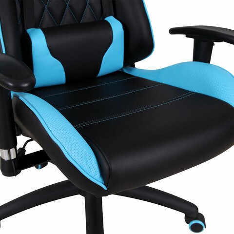 Кресло компьютерное Brabix GT Master GM-110 (две подушки, экокожа, черное/голубое) 531928 в Магадане - изображение 8