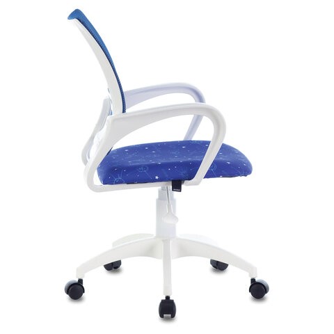 Компьютерное кресло Brabix Fly MG-396W (с подлокотниками, пластик белый, сетка, темно-синее с рисунком "Space") 532405 в Магадане - изображение 3