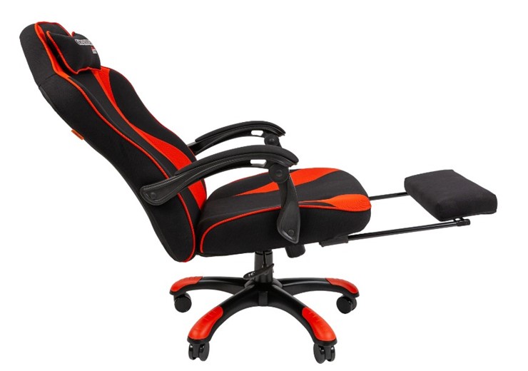 Игровое кресло CHAIRMAN GAME 35 с выдвижной подставкой для ног Ткань  черная / Ткань красная в Магадане - изображение 4