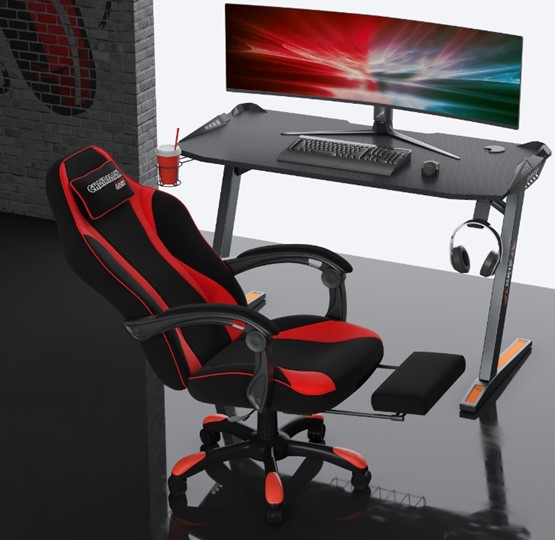 Игровое кресло CHAIRMAN GAME 35 с выдвижной подставкой для ног Ткань  черная / Ткань красная в Магадане - изображение 5