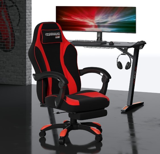 Игровое кресло CHAIRMAN GAME 35 с выдвижной подставкой для ног Ткань  черная / Ткань красная в Магадане - изображение 6