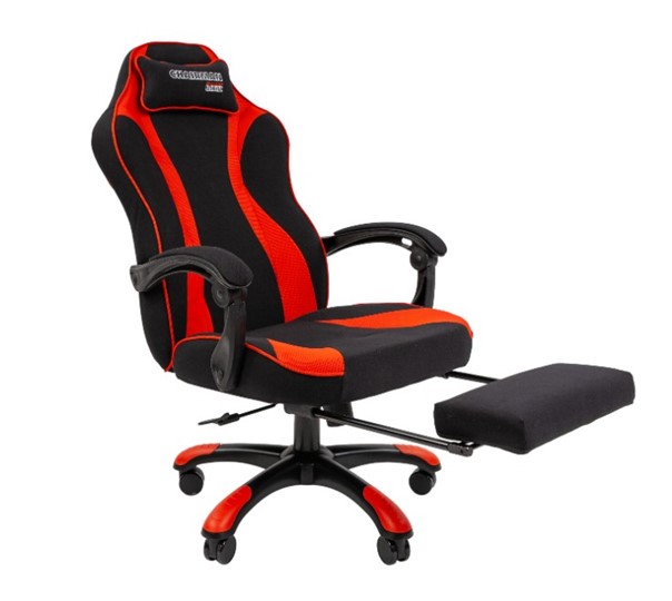 Игровое кресло CHAIRMAN GAME 35 с выдвижной подставкой для ног Ткань  черная / Ткань красная в Магадане - изображение 3