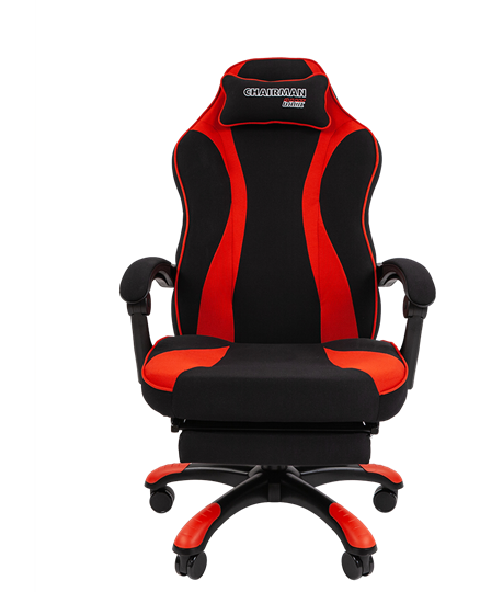 Игровое кресло CHAIRMAN GAME 35 с выдвижной подставкой для ног Ткань  черная / Ткань красная в Магадане - изображение 1