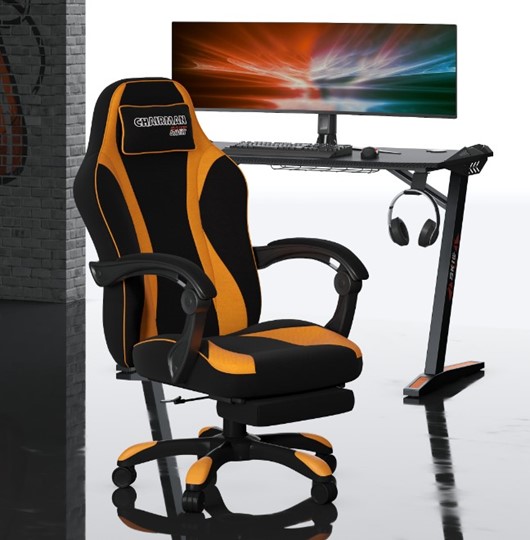 Игровое кресло CHAIRMAN GAME 35 с выдвижной подставкой для ног Ткань черная / Ткань оранжевая в Магадане - изображение 4