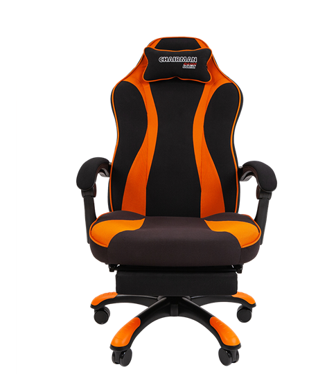 Игровое кресло CHAIRMAN GAME 35 с выдвижной подставкой для ног Ткань черная / Ткань оранжевая в Магадане - изображение 1