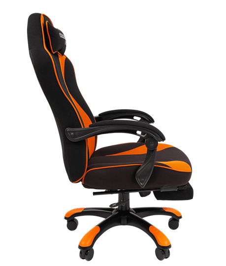 Игровое кресло CHAIRMAN GAME 35 с выдвижной подставкой для ног Ткань черная / Ткань оранжевая в Магадане - изображение 2