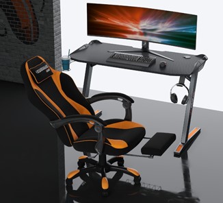 Игровое кресло CHAIRMAN GAME 35 с выдвижной подставкой для ног Ткань черная / Ткань оранжевая в Магадане - предосмотр 3