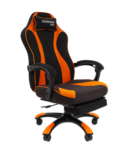 Игровое кресло CHAIRMAN GAME 35 с выдвижной подставкой для ног Ткань черная / Ткань оранжевая в Магадане - предосмотр
