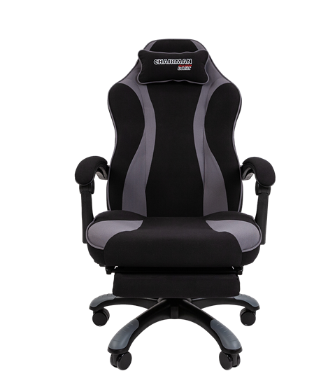 Игровое кресло CHAIRMAN GAME 35 с выдвижной подставкой для ног Ткань черная / Ткань св.серая в Магадане - изображение 1