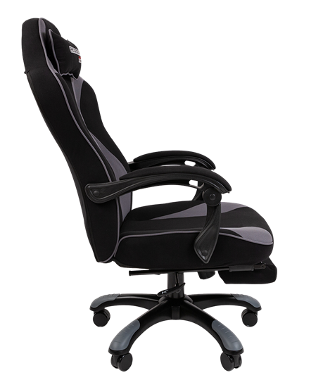Игровое кресло CHAIRMAN GAME 35 с выдвижной подставкой для ног Ткань черная / Ткань св.серая в Магадане - изображение 2