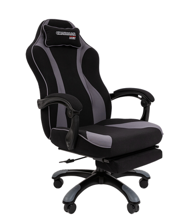 Игровое кресло CHAIRMAN GAME 35 с выдвижной подставкой для ног Ткань черная / Ткань св.серая в Магадане - изображение