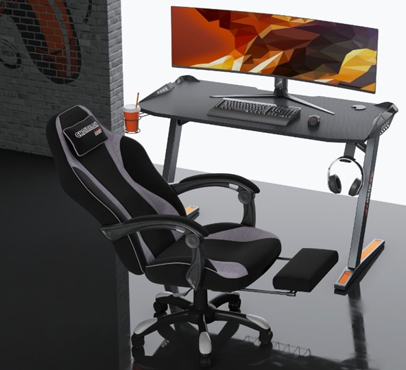 Игровое кресло CHAIRMAN GAME 35 с выдвижной подставкой для ног Ткань черная / Ткань св.серая в Магадане - изображение 3