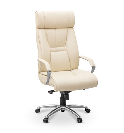 Кресло для руководителя Олимп X (подлокотники хром) натуральная кожа с компаньоном / бежевая Savanna в Магадане - изображение