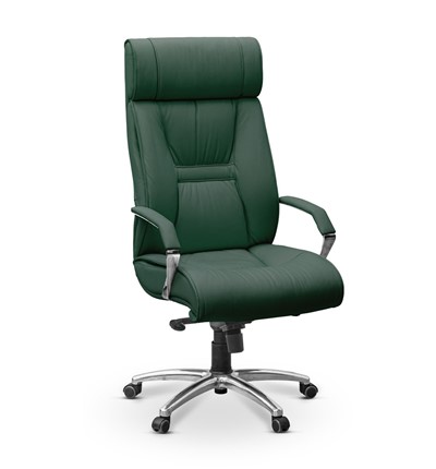 Офисное кресло Олимп X (подлокотники хром) натуральная кожа с компаньоном / зеленая NL30 в Магадане - изображение