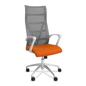 Офисное кресло для руководителя Топ X белый каркас, сетка/ткань TW / серая/оранжевая в Магадане - предосмотр