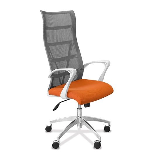 Офисное кресло для руководителя Топ X белый каркас, сетка/ткань TW / серая/оранжевая в Магадане - изображение 8