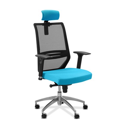 Кресло для руководителя Aero lux с подголовником, сетка/ткань TW / черная/голубая в Магадане - изображение