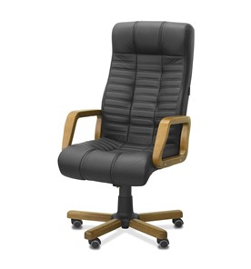 Офисное кресло для руководителя Атлант W, экокожа премиум / черная CN1114/ дерево - орех в Магадане - предосмотр 2