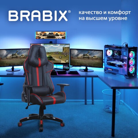 Офисное кресло Brabix GT Carbon GM-120 (две подушки, экокожа, черное/красное) 531931 в Магадане - изображение 22