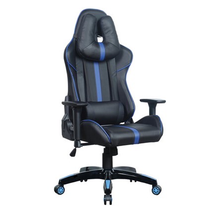 Офисное кресло BRABIX "GT Carbon GM-120", две подушки, экокожа, черное/синее, 531930 в Магадане - изображение