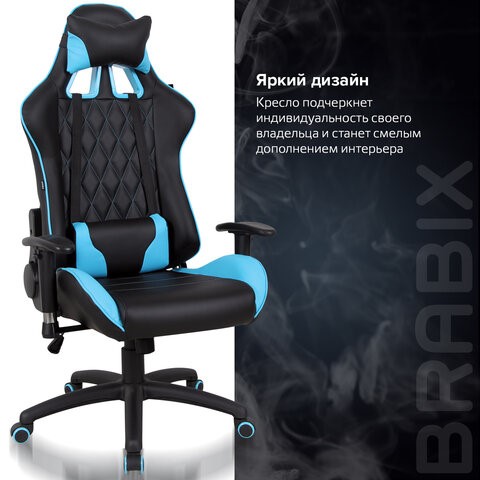 Кресло компьютерное Brabix GT Master GM-110 (две подушки, экокожа, черное/голубое) 531928 в Магадане - изображение 17