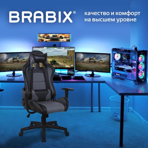 Кресло офисное Brabix GT Racer GM-100 (две подушки, экокожа, черное/серое) 531926 в Магадане - изображение 13