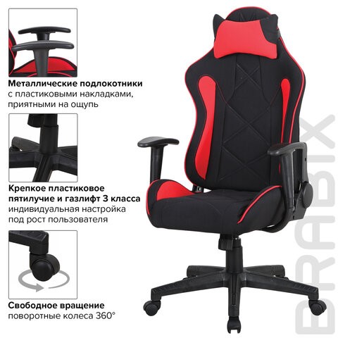 Офисное кресло Brabix GT Racer GM-100 (подушка, ткань, черное/красное) 531820 в Магадане - изображение 12