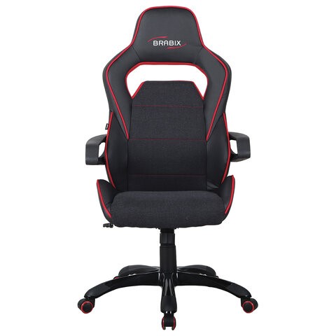 Кресло офисное Brabix Nitro GM-001 (ткань, экокожа, черное, вставки красные) 531816 в Магадане - изображение 2
