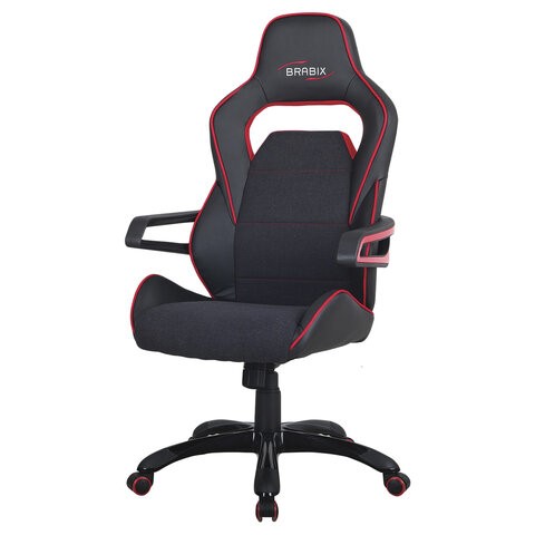Кресло офисное Brabix Nitro GM-001 (ткань, экокожа, черное, вставки красные) 531816 в Магадане - изображение 6