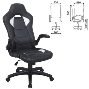 Кресло компьютерное BRABIX "Skill GM-005", откидные подлокотники, экокожа, черное/белое, 532493 в Магадане - предосмотр 7