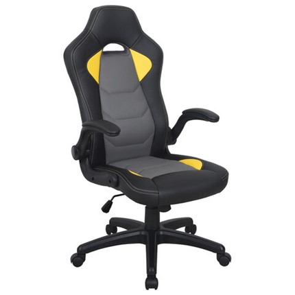 Офисное кресло BRABIX "Skill GM-005", откидные подлокотники, экокожа, черное/желтое, 532494 в Магадане - изображение