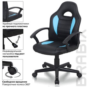 Офисное кресло BRABIX "Spark GM-201", экокожа, черное/голубое, 532505 в Магадане - предосмотр 9