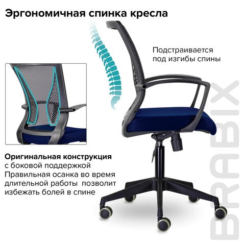 Кресло офисное Brabix Wings MG-309 (пластик черный, сетка, черное/синее) 532013 в Магадане - изображение 7