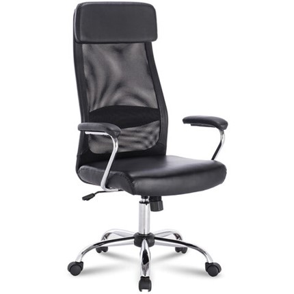 Офисное кресло Brabix Flight EX-540 (хром, экокожа, сетка, черное) 531850 в Магадане - изображение