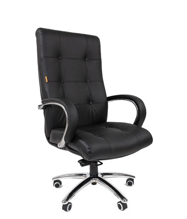Кресло компьютерное CHAIRMAN 424 Кожа черная в Магадане - изображение