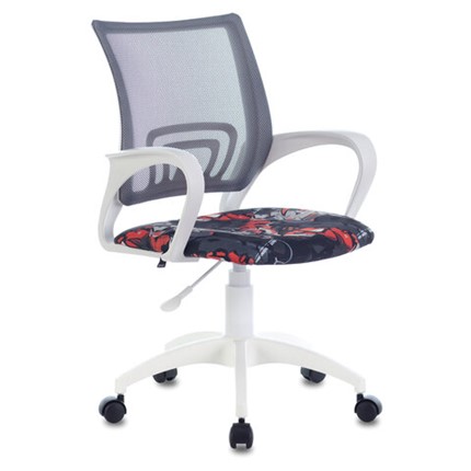 Компьютерное кресло Brabix Fly MG-396W (с подлокотниками, пластик белый, сетка, серое с рисунком "Graffity") 532404 в Магадане - изображение